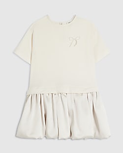 Girls Cream Bubble Hem Skirt Dress