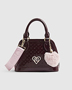 Girls Burgundy Monogram Crossbody Bag