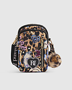 Girls Brown Leopard Printed Crossbody Bag