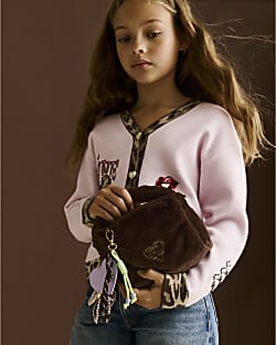 Girls Brown Faux Fur Mini Crossbody Bag
