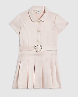 Mini Girls Pink Belted Faux Suede Dress
