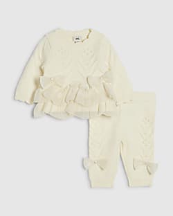 Baby Girls Cream Bow Tulle Knit Cardigan Set