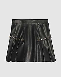 Girls Black Heart Studded Pleated Skirt