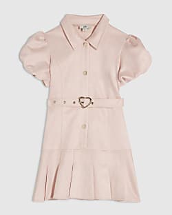 Girls Pink Faux Suede Belted Shirt Dress