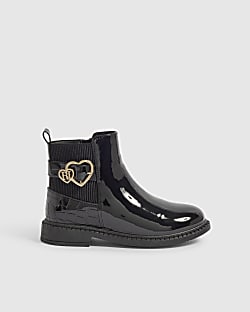 Girls Black Patent Chelsea Boots