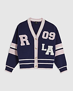 Girls Navy Stripe Cherry Cardigan