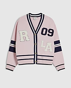 Girls Pink Stripe Cherry Cardigan