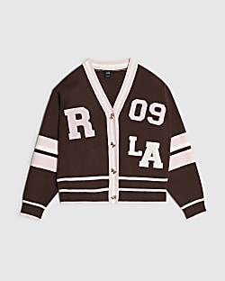 Girls Brown Stripe Cherry Cardigan