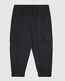 Mini Boys Black Tech Pocket Cargo Trousers