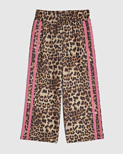 Mini Girls Brown Leopard Side Stripe Joggers