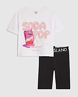 Girls White Soda Pop Top & Cycle Shorts Set