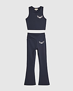 Girls Navy Heart Wings Tank Top Set