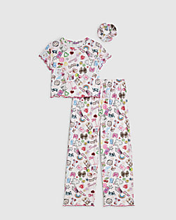 Girls Pink Sticker Print Pyjamas Set