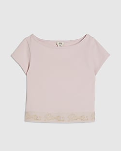 Girls Pink Cap Sleeve Waistband T-Shirt