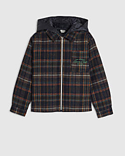 Boys Navy Quilted Check Overshirt