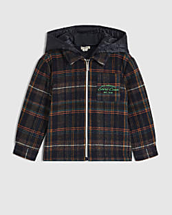 Mini Boys Navy Quilted Check Hoodie
