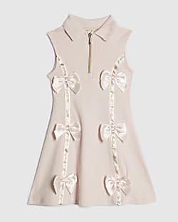Mini Girls Pink Satin Bow Polo Dress