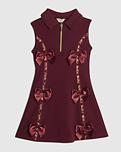 Mini Girls Red Satin Bow Polo Dress