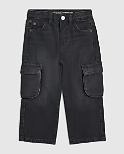 Mini Boys Black Straight Leg Cargo Jeans