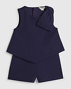 Mini Girls Navy Bow Playsuit