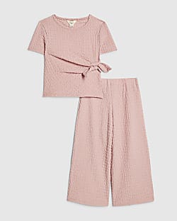 Mini Girls Pink Textured Wide Leg Set