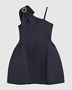 Girls Navy One Shoulder Dress
