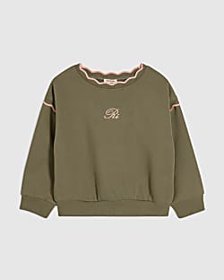 Mini Girls Khaki Scallop Edge Sweatshirt