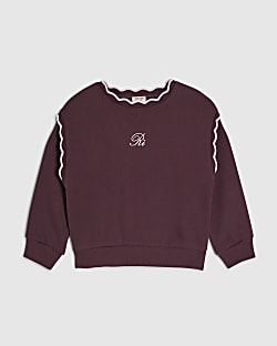 Mini Girls Red Scallop Edge Sweatshirt