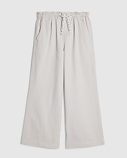 Girls Grey Drawstring Wide Leg Jeans