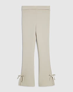 Girls Cream Premium Fold Over Flared Trousers