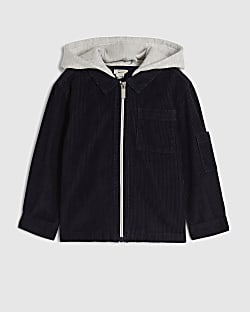 Mini Boys Navy Corduroy Hooded Overshirt