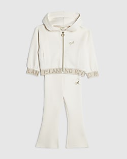 Mini Girls Cream Premium Zip Hoodie Set