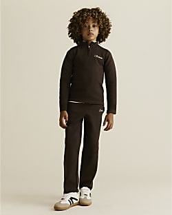 Boys Brown Textured Long Sleeve Top Set