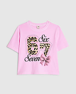 Girls Pink Oversized Six Seven T-Shirt
