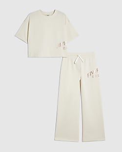 Girls Cream Metallic RI Joggers Set