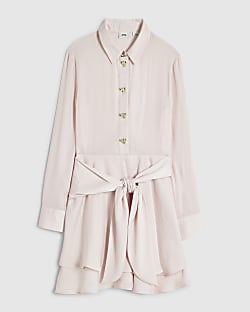 Girls Pink Tie Scarf Shirt Dress