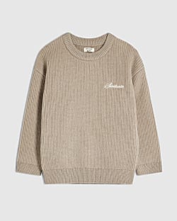 Mini Boys Beige Rib Jumper