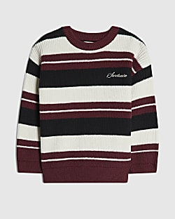 Mini Boys Burgundy Stripe Rib Jumper