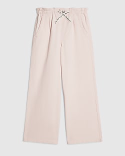 Girls Pink Drawstring Wide Leg Jeans