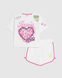 Girls White Neon Graffiti T-Shirt & Short Set