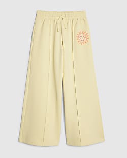 Girls Yellow Sun Face Wide Leg Joggers