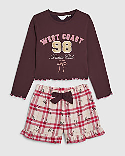 Girls Burgundy West Coast Check Pyjamas Set