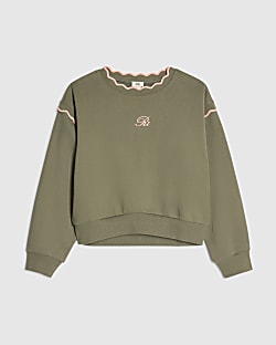 Girls Khaki Scallop Edge RI Sweatshirt