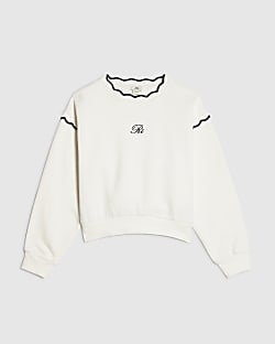 Girls Cream Scallop Edge RI Sweatshirt