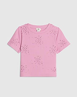 Girls Pink Scattered Embellished T-Shirt