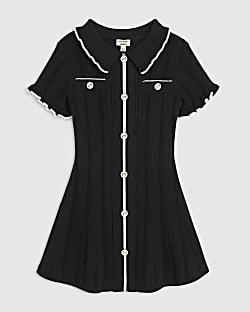 Mini Girls Black Scallop Knitted Dress