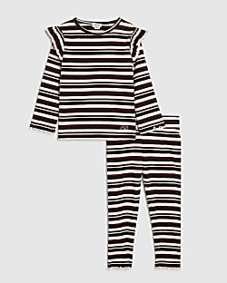 Mini Girls Burgundy Stripe Frilled Top Set