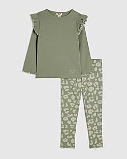 Mini Girls Green Leopard Print Leggings Set