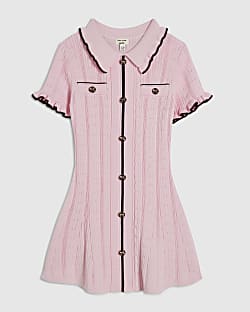 Mini Girls Pink Scallop Knitted Dress