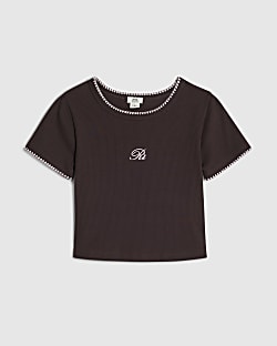 Girls Brown Whipstitch T-Shirt